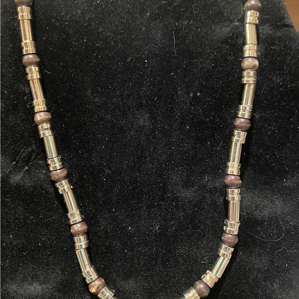 Silver and Brown Beaded Necklace